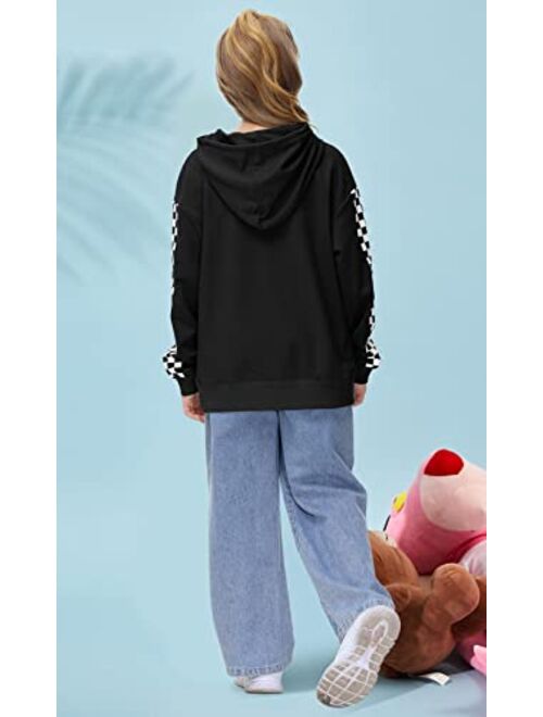 FUMIKAZU Kids Crop Tops Plaid Hoodies Long Sleeve Cute Pullover Sweatshirt with Pocket