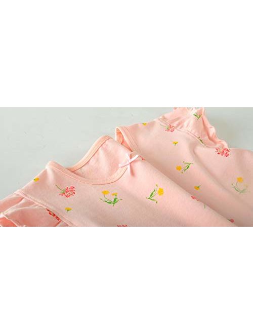 Allmeingeld Girls Princess Nighties Heart Print Nightgowns Cotton Sleepwear for 3-12 Years