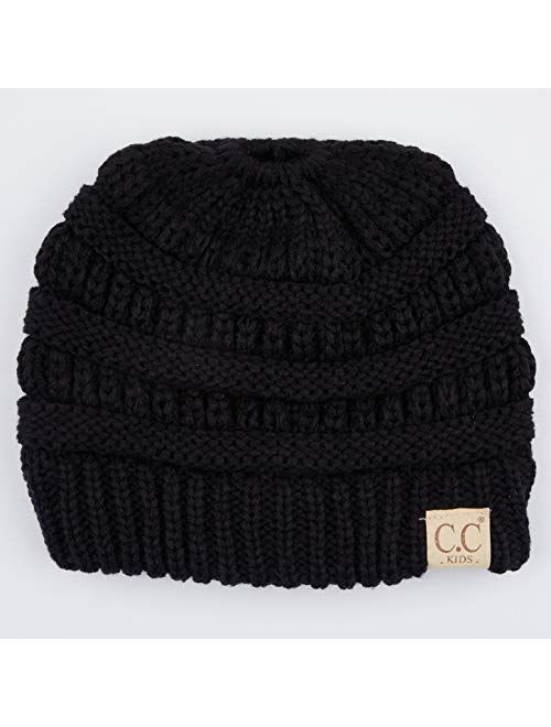 C.C Children Kids Beanie Chunky Knitted Beanie Pony Tail Hat for Kid Ages 2-7 (MB-847) (MB-816)