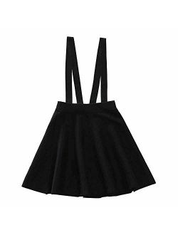 Girl's Kids Solid Knit Flare A Line Mini Suspender Skirt Age 3-14 Years