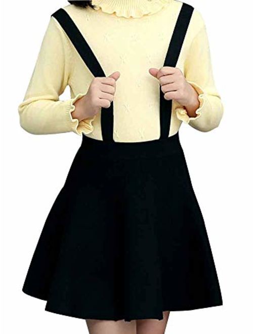 Girl's Kids Solid Knit Flare A Line Mini Suspender Skirt Age 3-14 Years