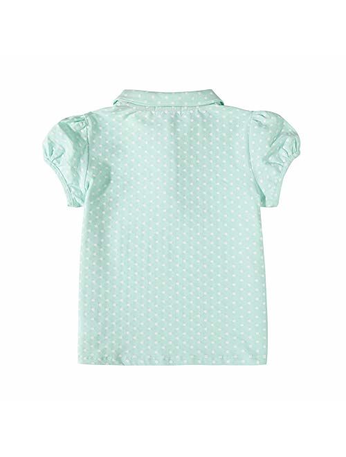 UNACOO Toddler Girls 2 Packs Polo Shirt with Picot Collar Cotton Short Sleeve T-Shirt (Age 2-8 Years)