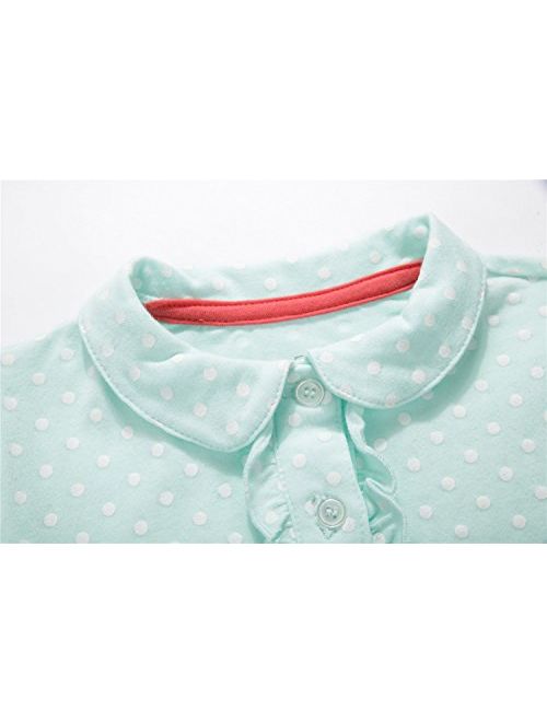 UNACOO Toddler Girls 2 Packs Polo Shirt with Picot Collar Cotton Short Sleeve T-Shirt (Age 2-8 Years)