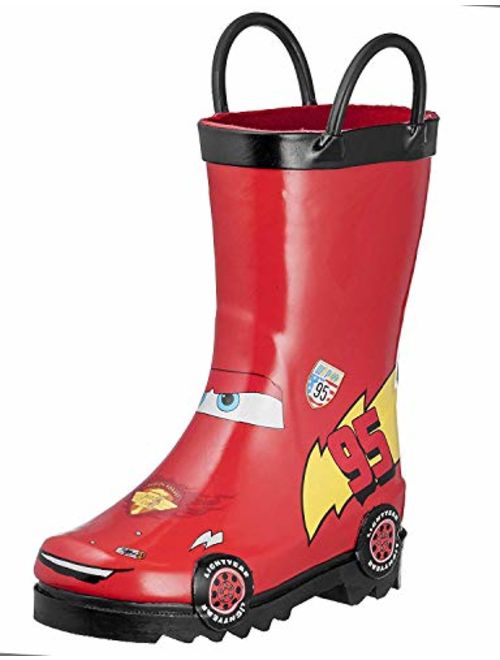 Disney Cars Kids Boys Lightening McQueen Character Printed Waterproof Easy-On Rubber Rain Boots (Toddler/Little Kids)