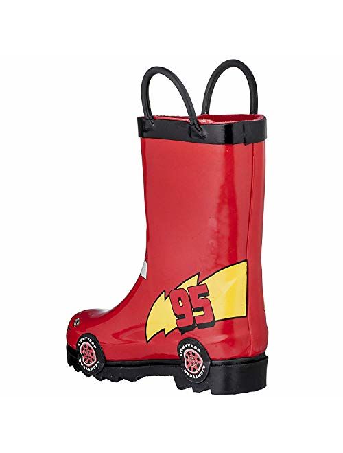 Disney Cars Kids Boys Lightening McQueen Character Printed Waterproof Easy-On Rubber Rain Boots (Toddler/Little Kids)