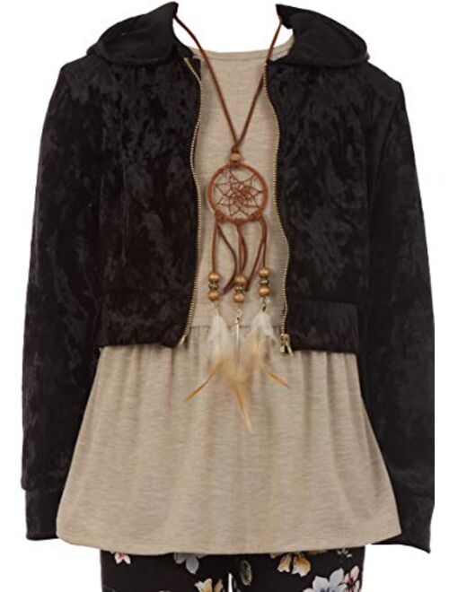 BNY Corner 4 Pieces Jacket Tank Top Legging Necklace Winter Girls Pant Set 4-14