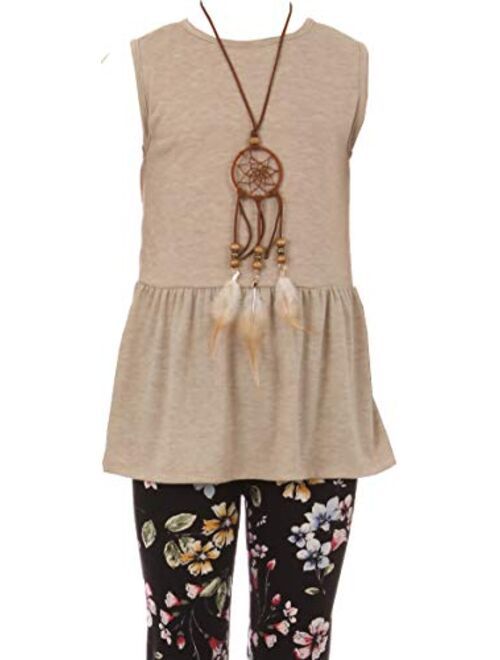 BNY Corner 4 Pieces Jacket Tank Top Legging Necklace Winter Girls Pant Set 4-14