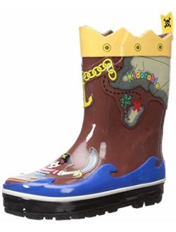 Kidorable Pirate Brown Rubber Rain Boots With Fun Crossbones Pull On Heel Tab
