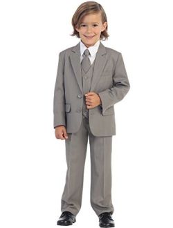 5-Piece Boy's 2-Button Suit Tuxedo 5 Colors: Black White Ivory Khaki Light Gray