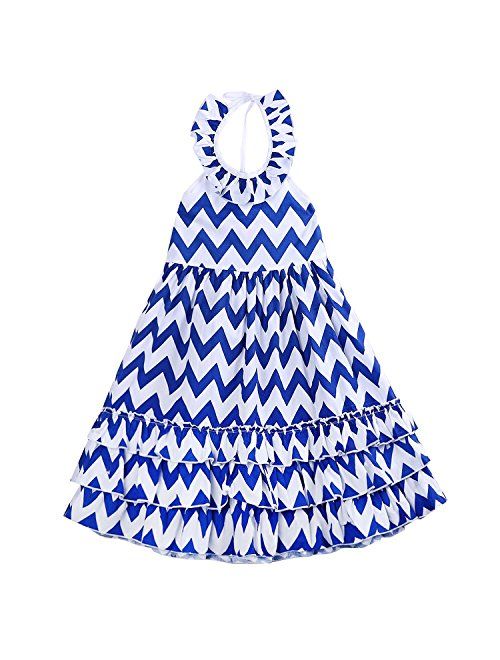 Jane's Mall Kids Girls Backless Wave Stripe Maxi Long Sundress Boho Dress Skirt