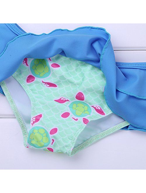 TIAOBU 2-Piece Kids Girls Tankini Turtles Printed Bikini Swimsuit Tops with Bottoms Bathing Suit