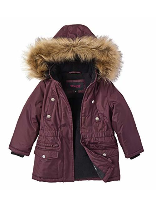 Girls Fleece Lined Heavy Winter Anorak Jacket Coat Faux Fur Trim Zip-Off Hood