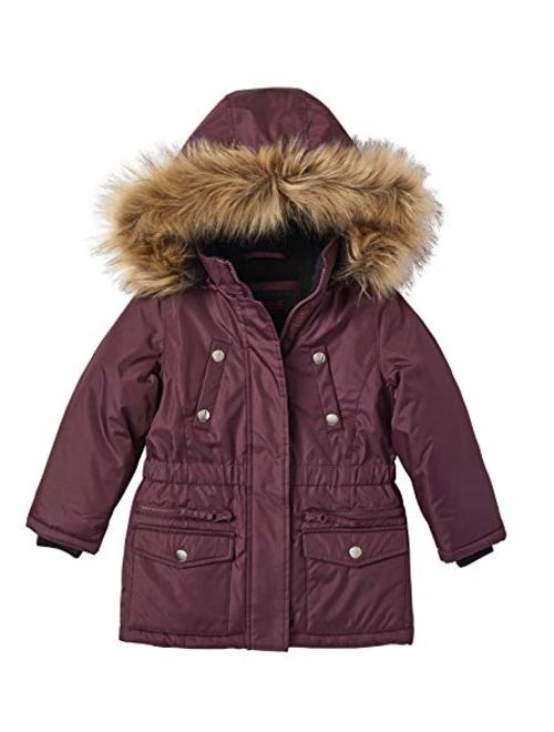Girls Fleece Lined Heavy Winter Anorak Jacket Coat Faux Fur Trim Zip-Off Hood