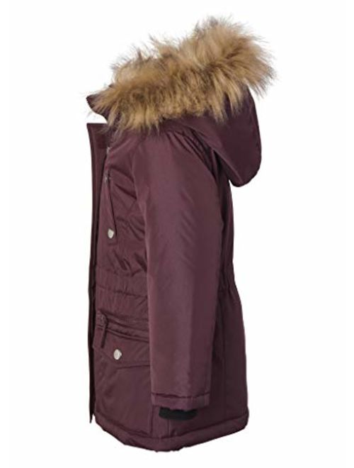 Girls Fleece Lined Heavy Winter Anorak Jacket Coat Faux Fur Trim Zip-Off Hood
