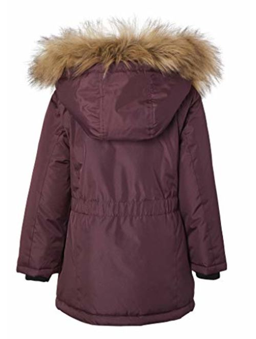 Girls Fleece Lined Heavy Winter Anorak Jacket Coat Faux Fur Trim Zip-Off Hood