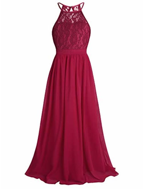 YiZYiF Kids Big Girls Halter Chiffon Lace Wedding Flower Girl Dresses Evening Prom Maxi Dance Party Gowns