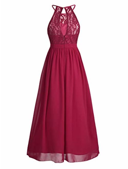 YiZYiF Kids Big Girls Halter Chiffon Lace Wedding Flower Girl Dresses Evening Prom Maxi Dance Party Gowns