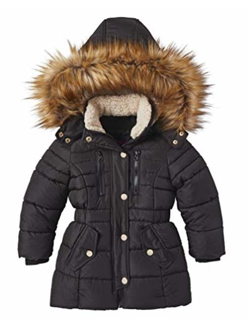 Girls Fleece Lined Quilted Midlength Winter Puffer Jacket Zip-Off Sherpa Hood