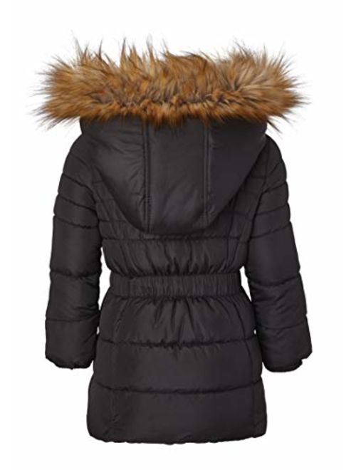 Girls Fleece Lined Quilted Midlength Winter Puffer Jacket Zip-Off Sherpa Hood