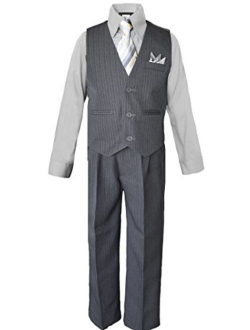 Boys Pinstripe Dress Suit, with Vest, Shirt, Tie and Pants Set
