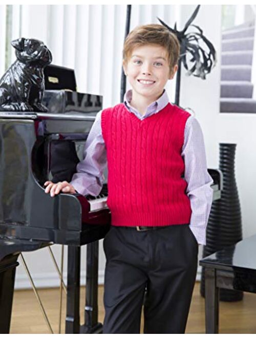 Gioberti Boy's 100% Cotton Soft V-Neck Cable Knit Sweater Vest