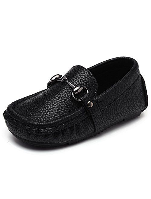 UBELLA Toddler Boys Girls Soft Split Leather Slip-On Loafer Boat Dress Shoes