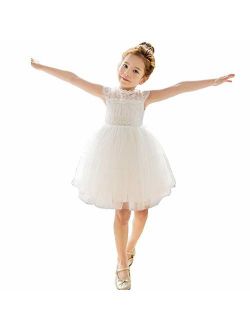 Bow Dream Little Girl Lace Flower Girl Dresses Wedding Party Easter First Communion 2T to 12 Years Old