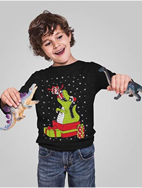 T-Rex Dinosaur Ugly Sweater Style Kids Long Sleeve T-Shirt