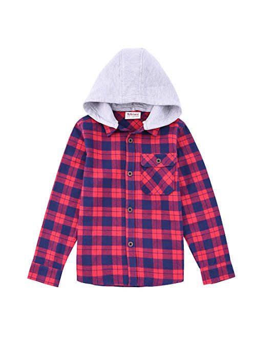 MOMOLAND Little Boys Long Sleeve Button Down Plaid Flannel Shirts with Hood