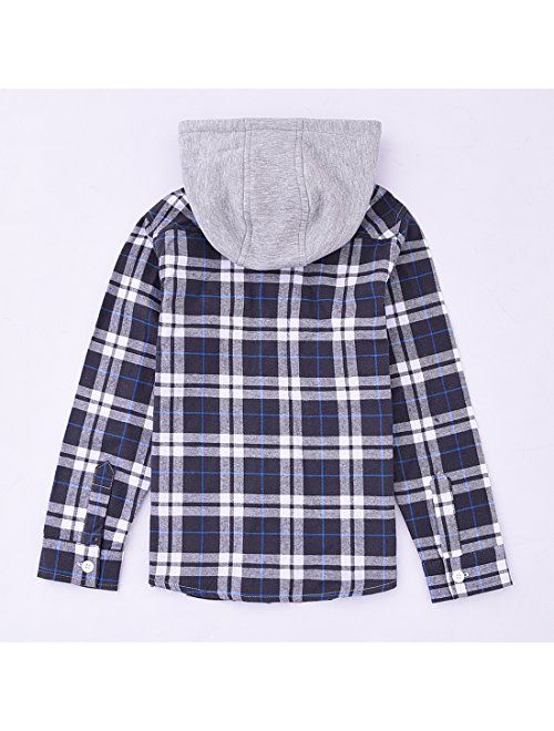 MOMOLAND Little Boys Long Sleeve Button Down Plaid Flannel Shirts with Hood
