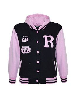 Kids Girls Boys R Fashion Fox Baseball Hooded Jacket Varsity Hoodie 5-13 Years