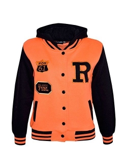 Kids Girls Boys R Fashion Fox Baseball Hooded Jacket Varsity Hoodie 5-13 Years