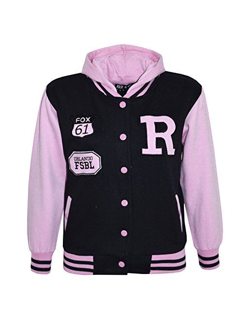 Kids Girls Boys R Fashion Fox Baseball Hooded Jacket Varsity Hoodie 5-13 Years