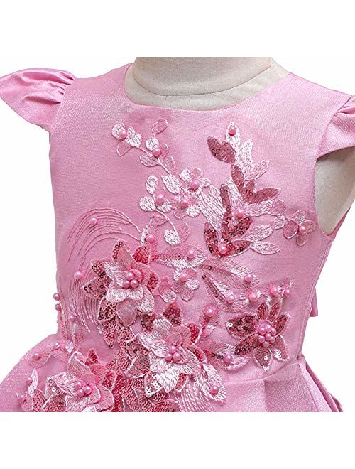 IBTOM CASTLE Little Girls Handmade Flower High Low Dress Birthday Party Fancy Lace Princess Costume Dance Ball Gown