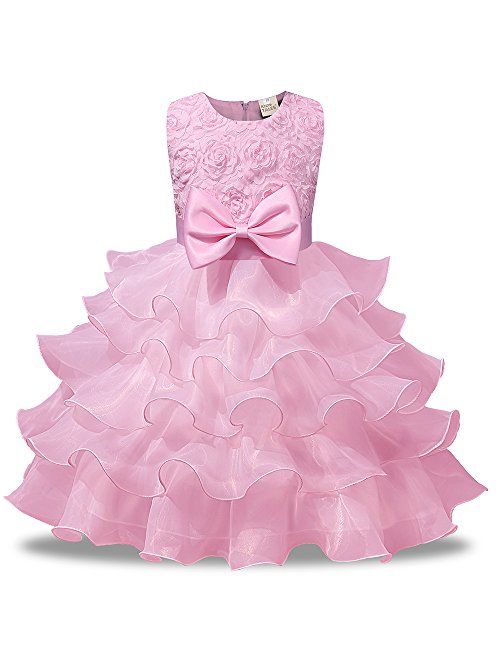 Kids Tales Girls Princess Bowknot Wedding Dress Ruffles Pageant Party Dress