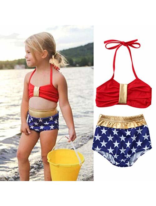 4th of July Bikini Sets Toddler Baby Girl Halter Swimsuit Stars Print Shorts Bathing Suit Swinwear