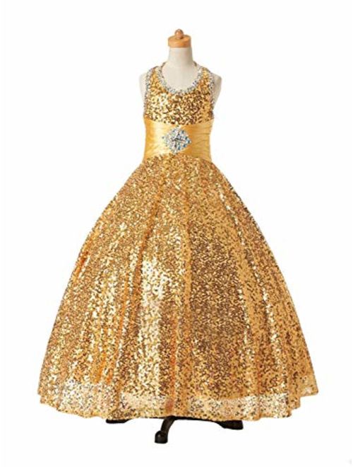 Gzcdress Shining Girl Dresses Long Sequins Pageant Girls Dresses Wedding Flower Toddler Gown 16