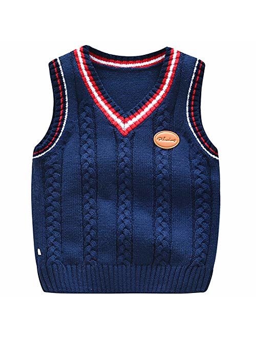 Happy childhood Baby Toddler Boys Solid Color V Neck Sweater Vest Sleeveless Pullover Knitted Waistcoat