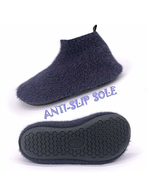 Kids Toddler Fluffy Slipper Socks with Rubber Sole Non-Slip Knit Lightweight House Shoes for Boys Girls