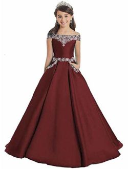 Girls Off The Shoulder A Line Pageant Dresses with Pockets Formal Dresses