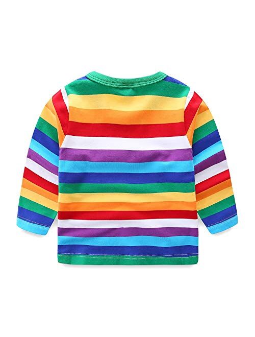 Boys Rainbow Striped Shirt Cotton Long Sleeve T-Shirts