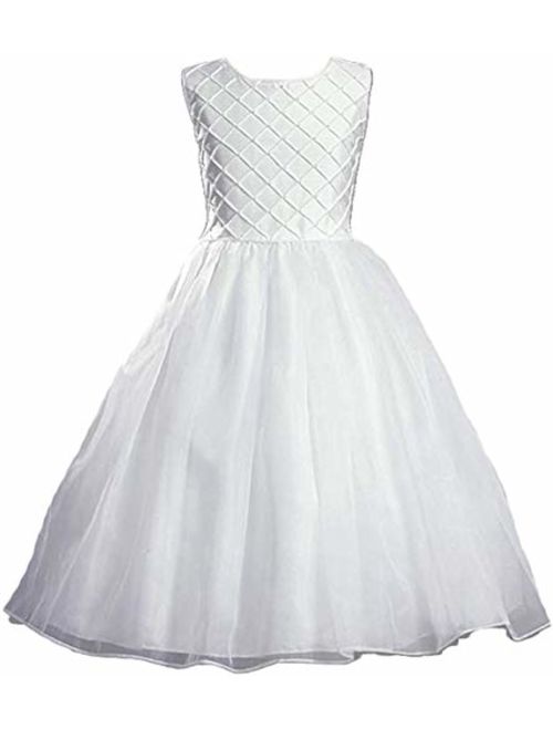 Swea Pea & Lilli White Shantung Communion Dress with Tucked Bodice and Pearl Accents