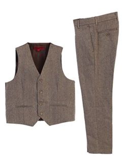 Boy's 2 Piece Tweed Plaid Vest and Pants Set