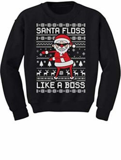 Santa Floss Like a Boss Funny Ugly Christmas Sweater Youth Kids Sweatshirt