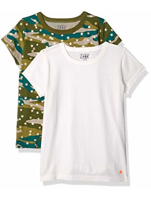 Amazon/ J. Crew Brand- LOOK by crewcuts Girls' 2-Pack Print/Solid Short Sleeve T-Shirt