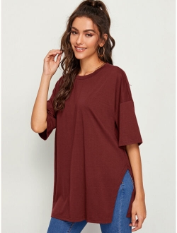 Drop Shoulder Split Side Oversized Longline Tee