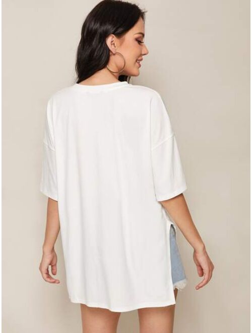 Shein Drop Shoulder Split Side Oversized Longline Tee
