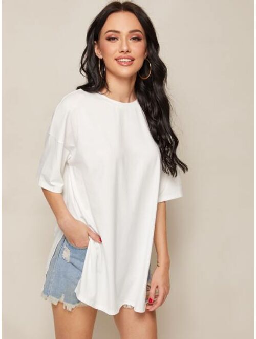 Shein Drop Shoulder Split Side Oversized Longline Tee