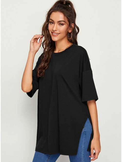 Shein Drop Shoulder Split Side Oversized Longline Tee