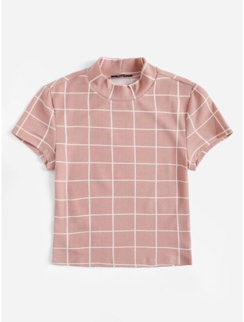 Shein Mock Neck Grid Crop Top